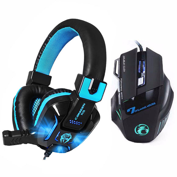 7 Buttons 5500 DPI Professional Gaming Mouse+Heavy Bass Games LED Light Gaming Headphone