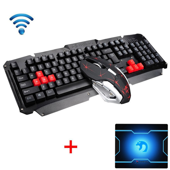 HK1600 2.4GHz Wireless Multimedia Ergonomic Usb Gaming Keyboard Metal + Optical Gamer Mouse Set + Mouse pad