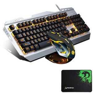 V1 Wired LED Backlit Ergonomic Usb Gaming Keyboard Metal + 3200DPI Optical Gamer Mouse Sets + Mousepad