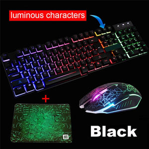 Wired LED Backlit Multimedia Ergonomic Usb Gaming Keyboard Mouse Combo Illuminated Optical Gamer Mouse Sets + Mouse Pad