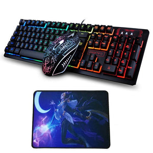 K-13 Usb Wired Backlit illuminated Multimedia Ergonomic Gaming Keyboard + 2400DPI Optical Gaming Mouse Sets + Mouse Pad