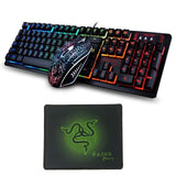 K-13 Usb Wired Backlit illuminated Multimedia Ergonomic Gaming Keyboard + 2400DPI Optical Gaming Mouse Sets + Mouse Pad