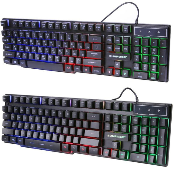 SUNROSE K201 USB Wired 104 Keys 3-Color Backlight Gaming Keyboard