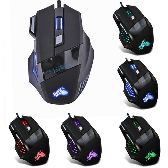 5500DPI Wired Professional 7 Buttons Adjustable USB Cable LED Optical Gaming Mouse