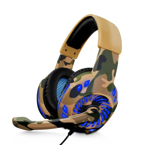 Camouflage Headset Bass Game Earphones Casque with Mic LED Light Gaming Headphone