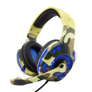 Camouflage Headset Bass Game Earphones Casque with Mic LED Light Gaming Headphone