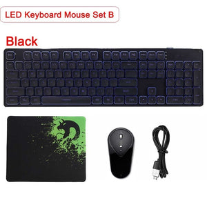 Wired /Wireless LED Backlight USB Luminous Gaming Keyboard Mouse Pad Set