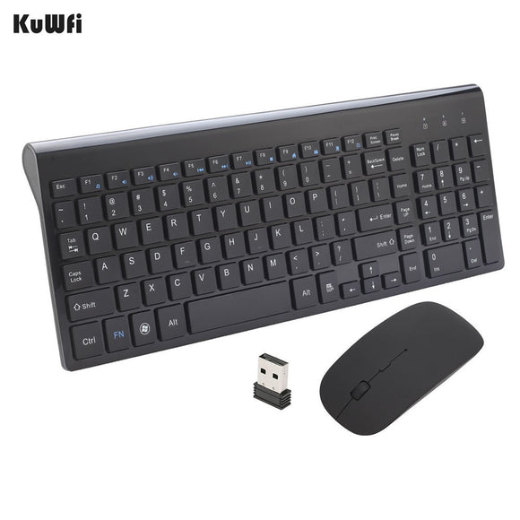 KuWFi 102 Keys Wireless Keyboard and Mouse Combo Ultra Thin KeyBoard and Mouse Set